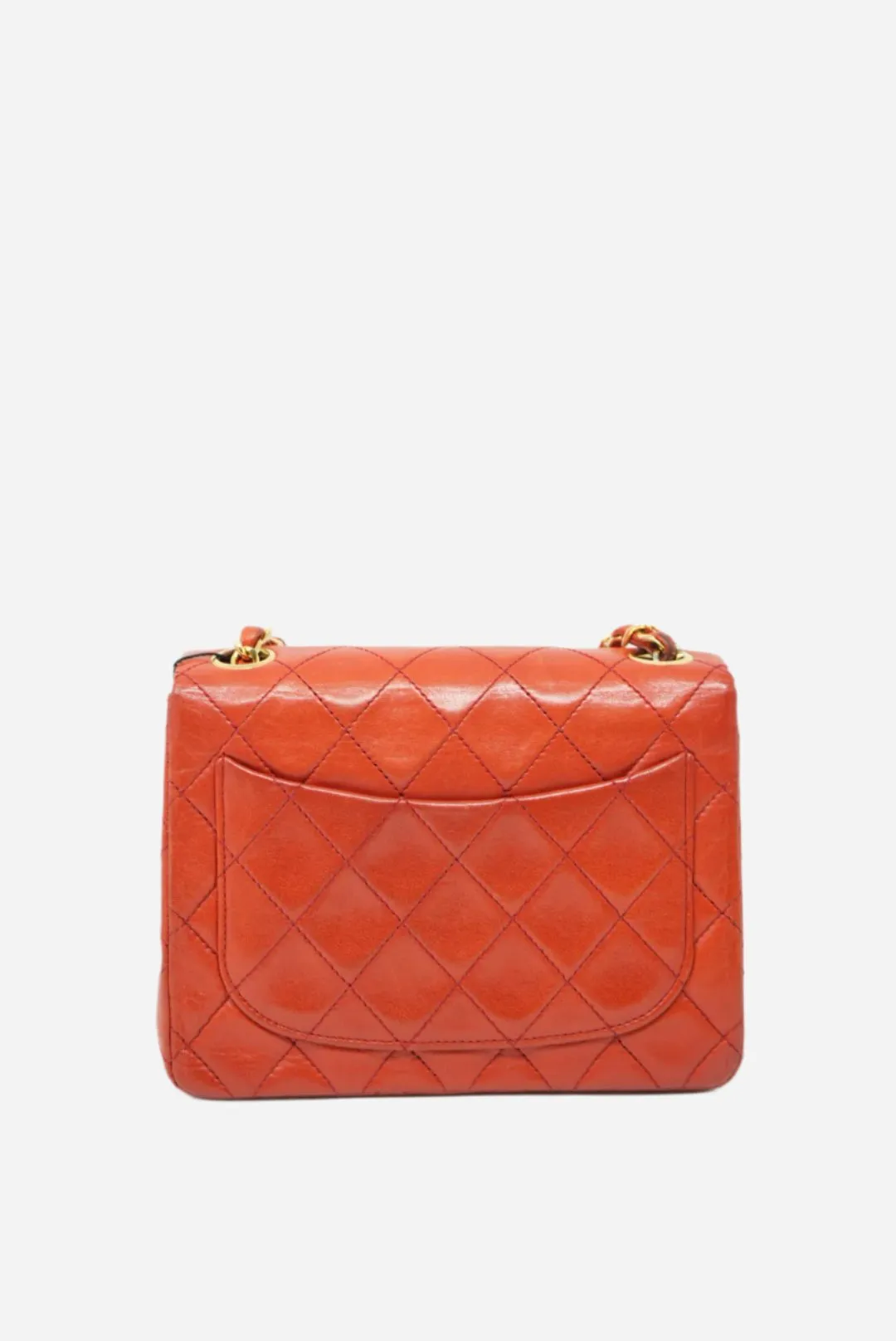 Pre-Owned CHANEL Red Lambskin Mini Square 1986-1988