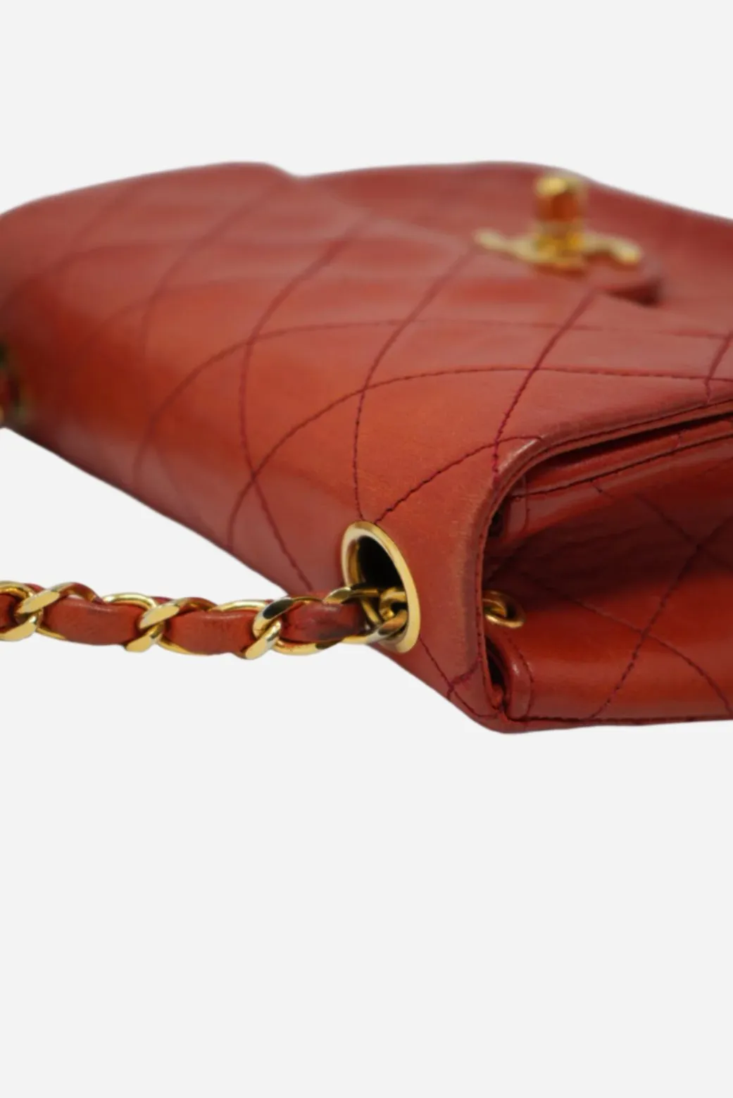 Pre-Owned CHANEL Red Lambskin Mini Square 1986-1988