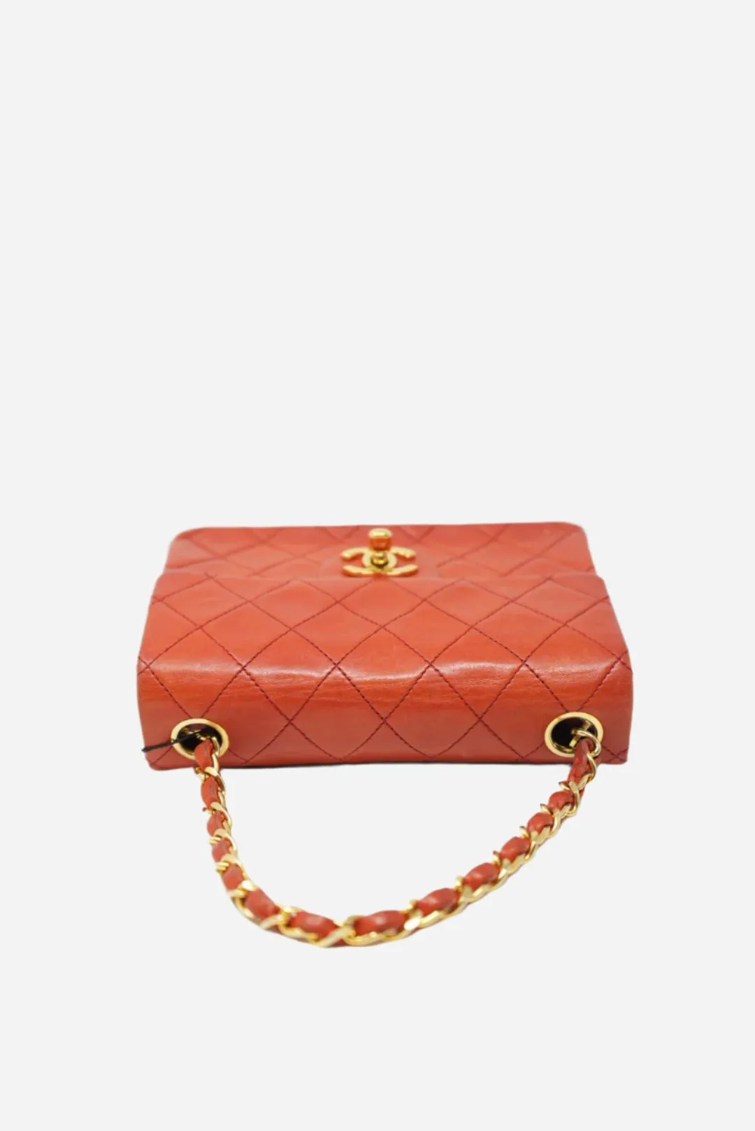 Pre-Owned CHANEL Red Lambskin Mini Square 1986-1988