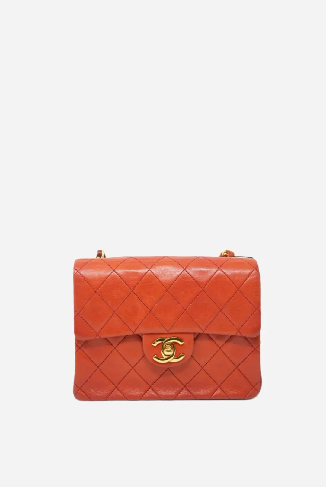 Pre-Owned CHANEL Red Lambskin Mini Square 1986-1988