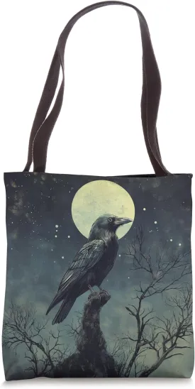 Raven Moon Crow Vintage Tote Bag