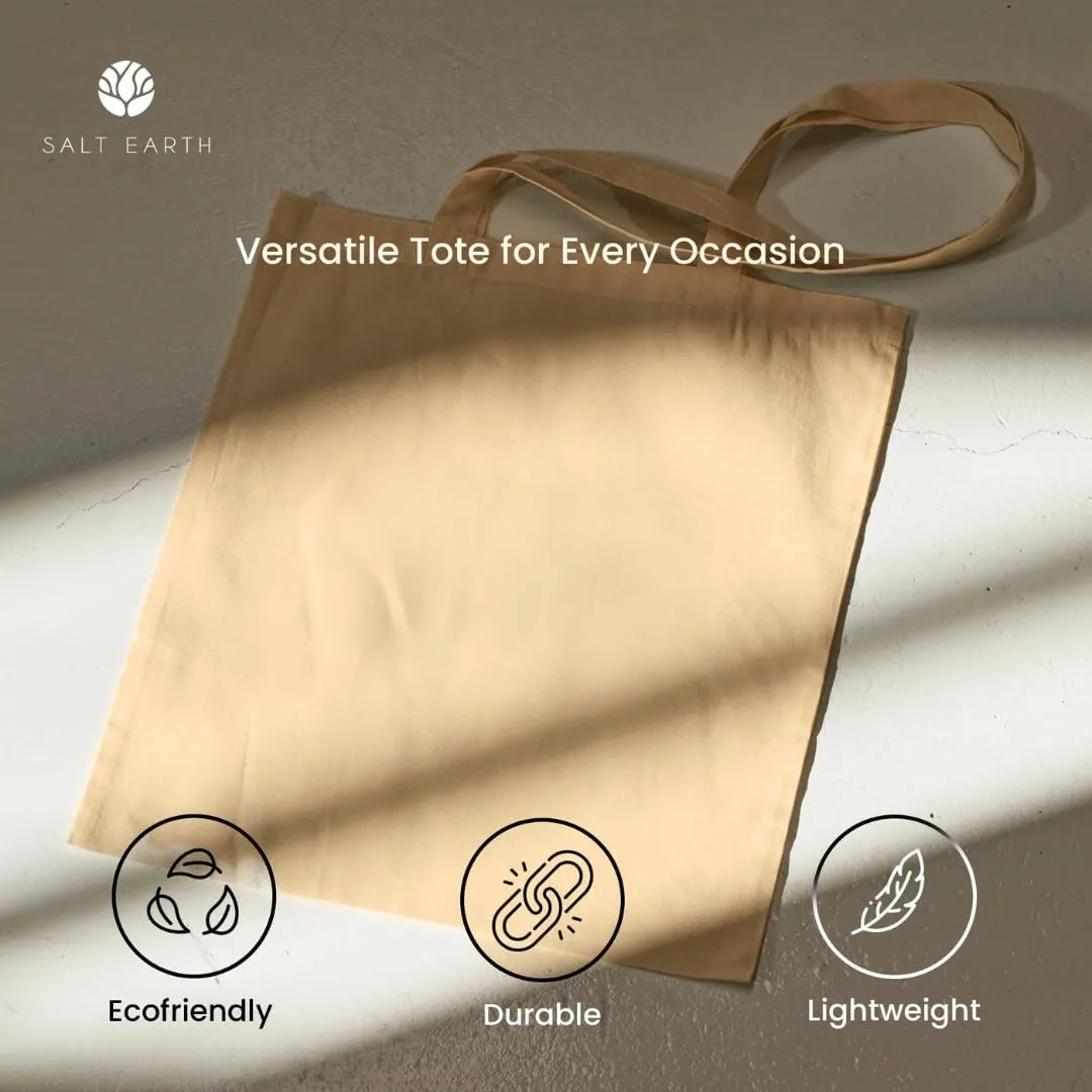 Salt Earth Pack of 5 | 6 | 12 | 24 | 48  100% Cotton Reusable Tote Bags  Bulk Grocery, Shopping, DIY, Beach & Gift Use