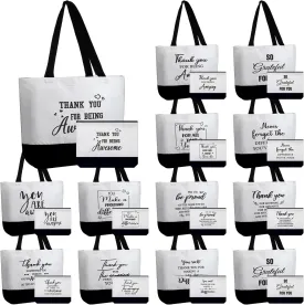 Silkfly 32 Pcs Inspirational Bag Canvas Tote Bag with Zipper Reusable Motivational Make up Bag Set for Women Friend Coworker