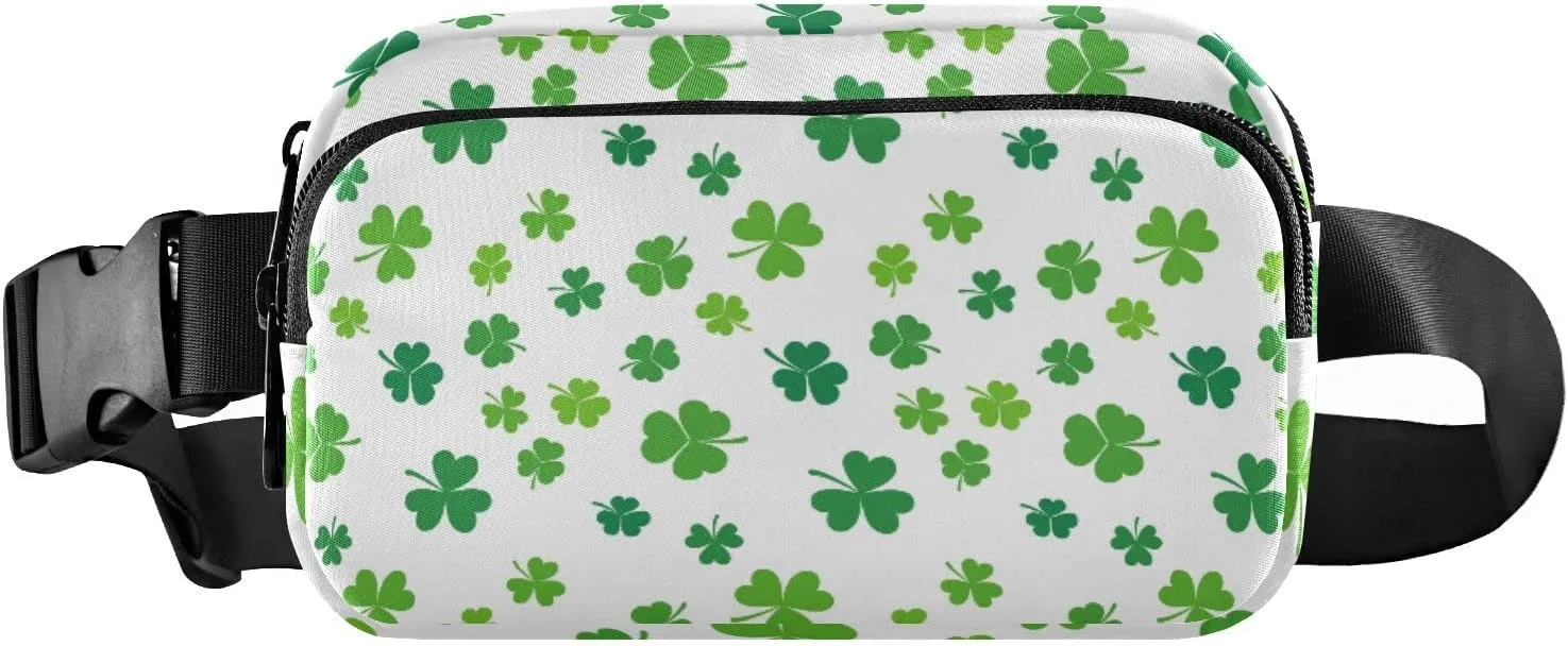 St Patrick's Day Green Seamless Shamrock Clover Lucky Four Leaves Adjustable Fanny Waist Pack Pouch, Waterproof Runners Sports Waist Pack Wallet for Sports Hiking Fitness Cycling Gym Women Men