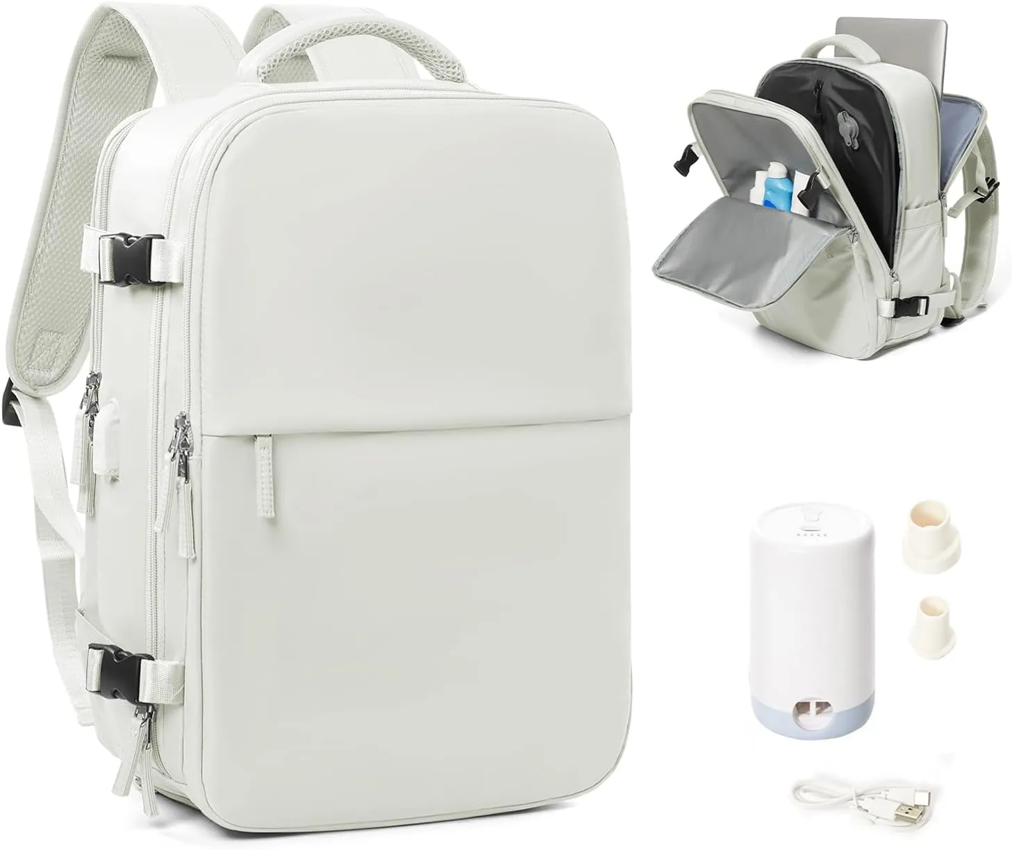suradar Vacuum Seal Compression Travel Backpack for Women Men Airback Vacpack Travel Vacuum Bags with Pump Laptop Backpack with Shoe Compartment Carry On Suitcase Luggage Flight Approved White