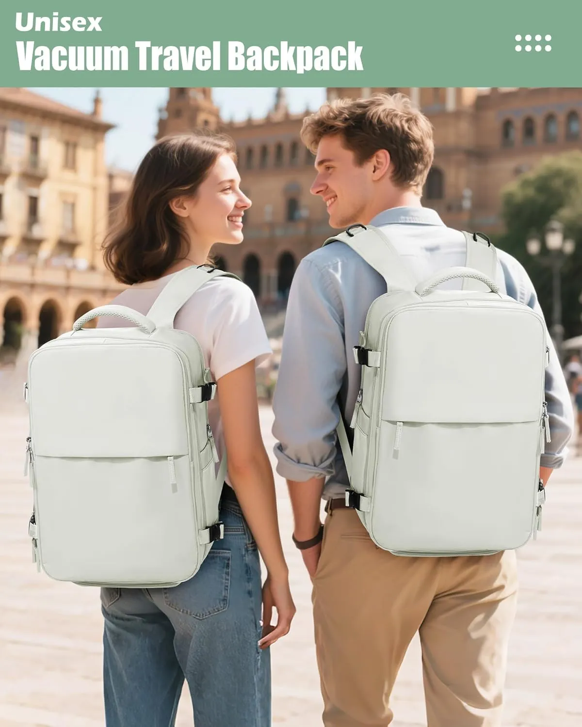suradar Vacuum Seal Compression Travel Backpack for Women Men Airback Vacpack Travel Vacuum Bags with Pump Laptop Backpack with Shoe Compartment Carry On Suitcase Luggage Flight Approved White