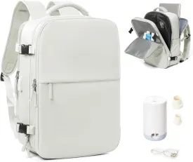 suradar Vacuum Seal Compression Travel Backpack for Women Men Airback Vacpack Travel Vacuum Bags with Pump Laptop Backpack with Shoe Compartment Carry On Suitcase Luggage Flight Approved White