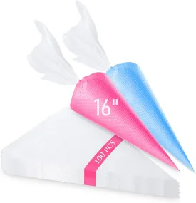 Tamodan Piping Bags 100PCS & 16 Inches Tipless Piping Bags, Extra Thick Pastry Bags Disposable, Non-Slip Icing Piping Bags Disposable Design, Cake Decoration.