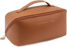 Travel Makeup Bag, Large Capacity Travel Cosmetic Bag for Women, Waterproof Portable Two-Way Zipper Toiletry Bag,Organizer Bag With Dividers and Handle (brown)