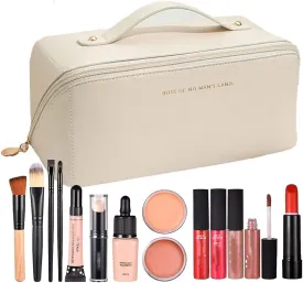 Travel Makeup Bag, Large Capacity Travel Cosmetic Bag for Women, Waterproof Portable Two-Way Zipper Toiletry Bag,Organizer Bag With Dividers and Handle (white)