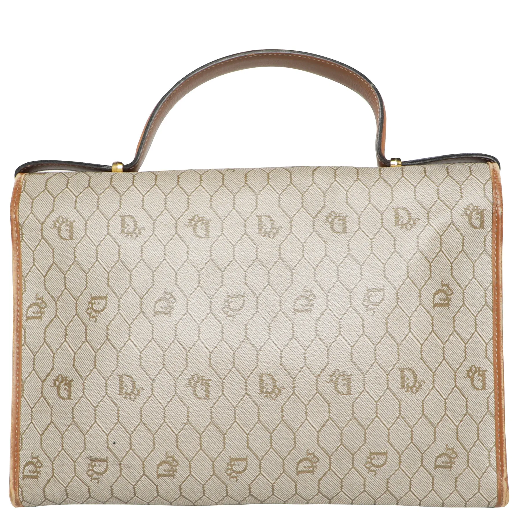 Vintage 80s Christian Dior Honeycomb Monogram Leather Satchel Crossbody Bag