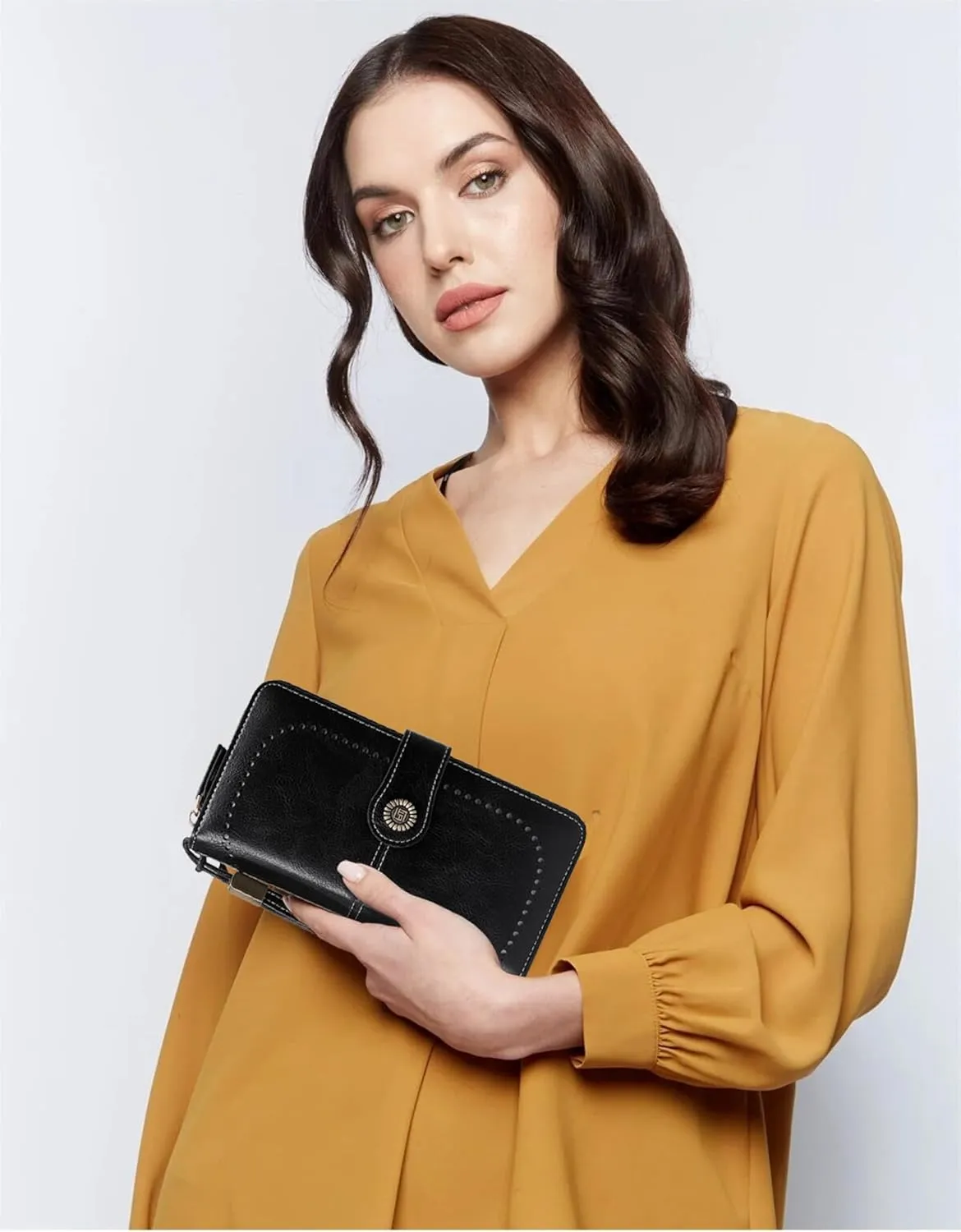 VONCOSS Women Fashion Zip Around Wallet Large Capacity Long Purse Credit Card Phone Holder Clutch with RFID Blocking and Wristlet Strap