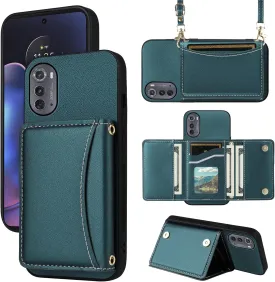 Wallet Case for Motorola Moto Edge 2022/MotoEdge 5G UW 2022 with Crossbody Strap Premium PU Leather Card Holder Shockproof Heavy Duty Cell Phone Cover for Gen 3 XT2205-1 XT2205-2 6.6 Green