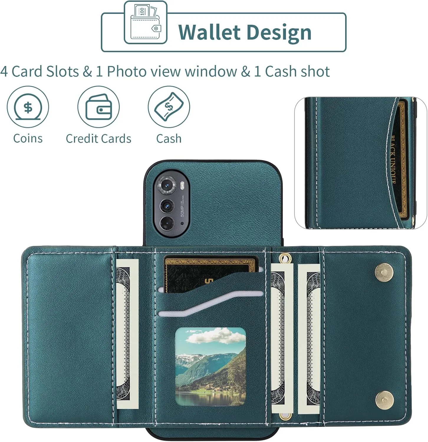 Wallet Case for Motorola Moto Edge 2022/MotoEdge 5G UW 2022 with Crossbody Strap Premium PU Leather Card Holder Shockproof Heavy Duty Cell Phone Cover for Gen 3 XT2205-1 XT2205-2 6.6 Green