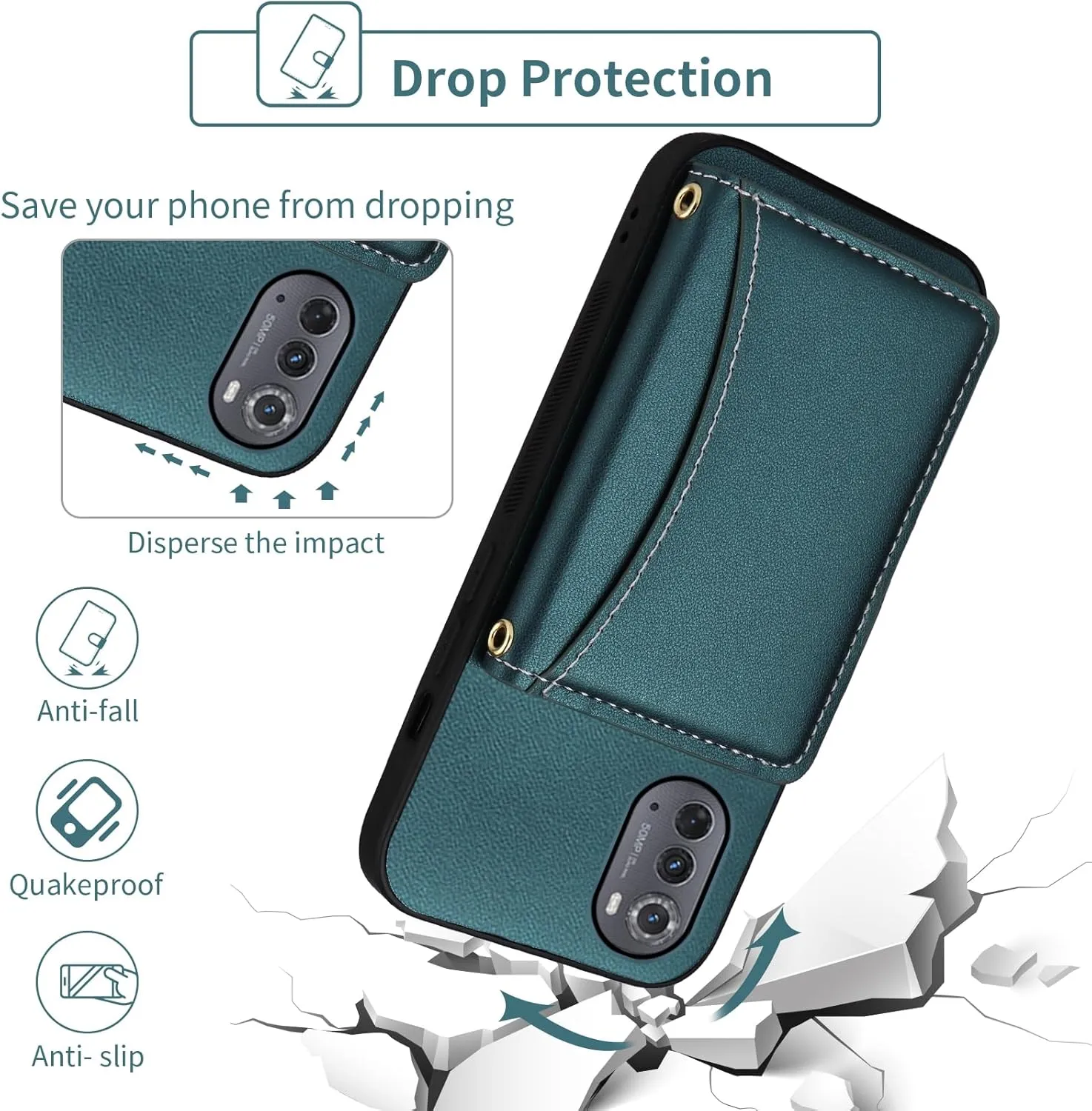 Wallet Case for Motorola Moto Edge 2022/MotoEdge 5G UW 2022 with Crossbody Strap Premium PU Leather Card Holder Shockproof Heavy Duty Cell Phone Cover for Gen 3 XT2205-1 XT2205-2 6.6 Green