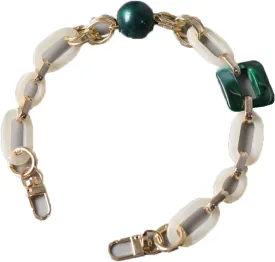 White Acrylic Purse Chain Strap Replacement for Handmade Beach Bag Bucket Handbag Handles Top Handle Bags Chain Handle with Green Beads Decorate Chain Strap (Color : Green, Size : 43 cm)