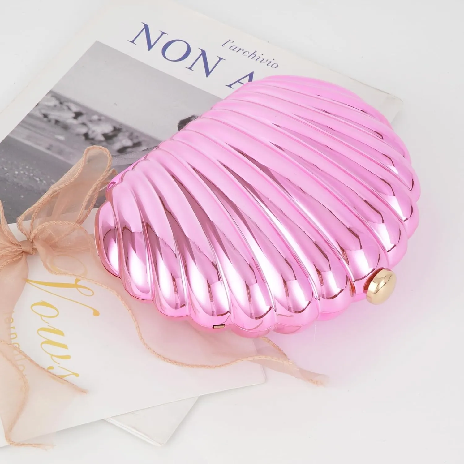 Women Seashell Evening Bag Purse Mermaid Chain Strap Clutch Handbag Shoulder Bag