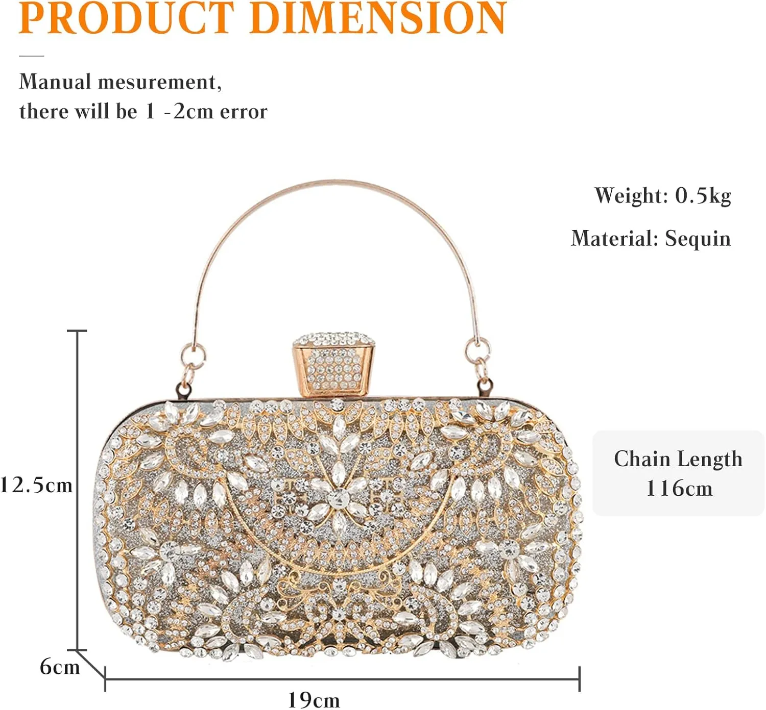 Womens Rhinestone Evening Bag Sparkly Sequin Glitter Handbag Crystal Clutch Bag Bridal Wedding Purse Banquet Bag