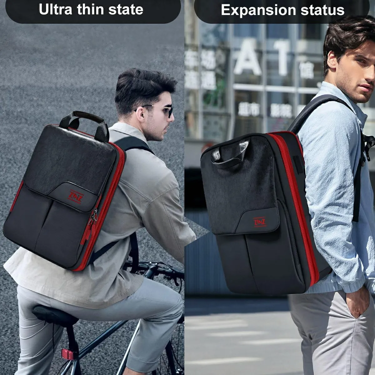 ZINZ Slim & Expandable Laptop Backpack 15.6 16 17 inch Travel Business Backpack Water-Resistant Daypack for Men and WomenBlack red