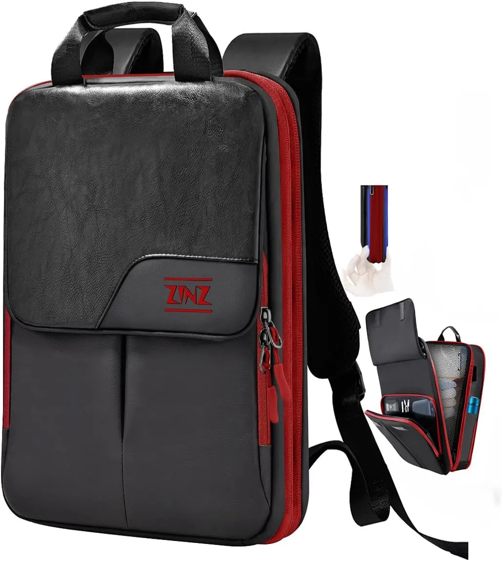 ZINZ Slim & Expandable Laptop Backpack 15.6 16 17 inch Travel Business Backpack Water-Resistant Daypack for Men and WomenBlack red