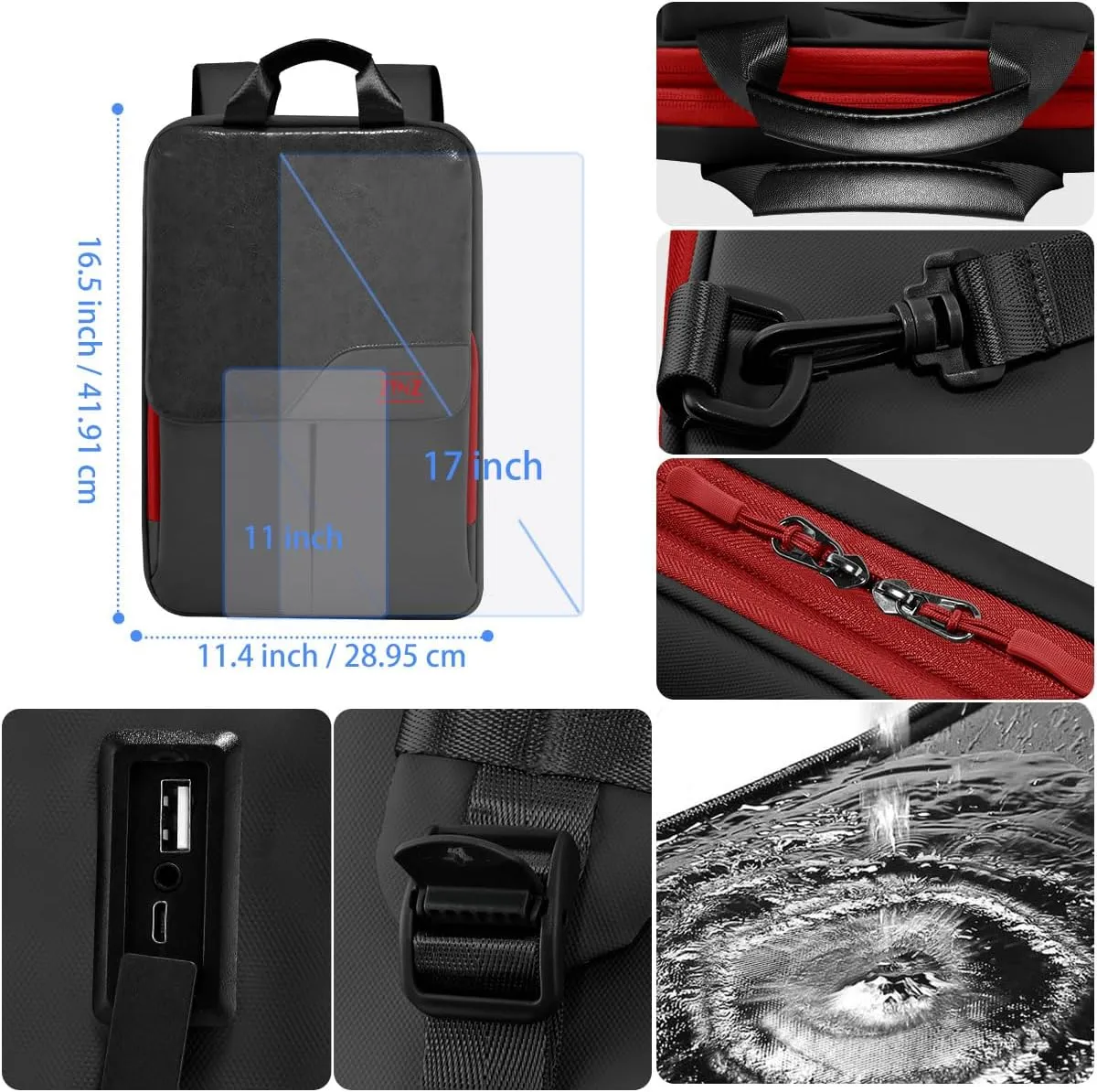 ZINZ Slim & Expandable Laptop Backpack 15.6 16 17 inch Travel Business Backpack Water-Resistant Daypack for Men and WomenBlack red