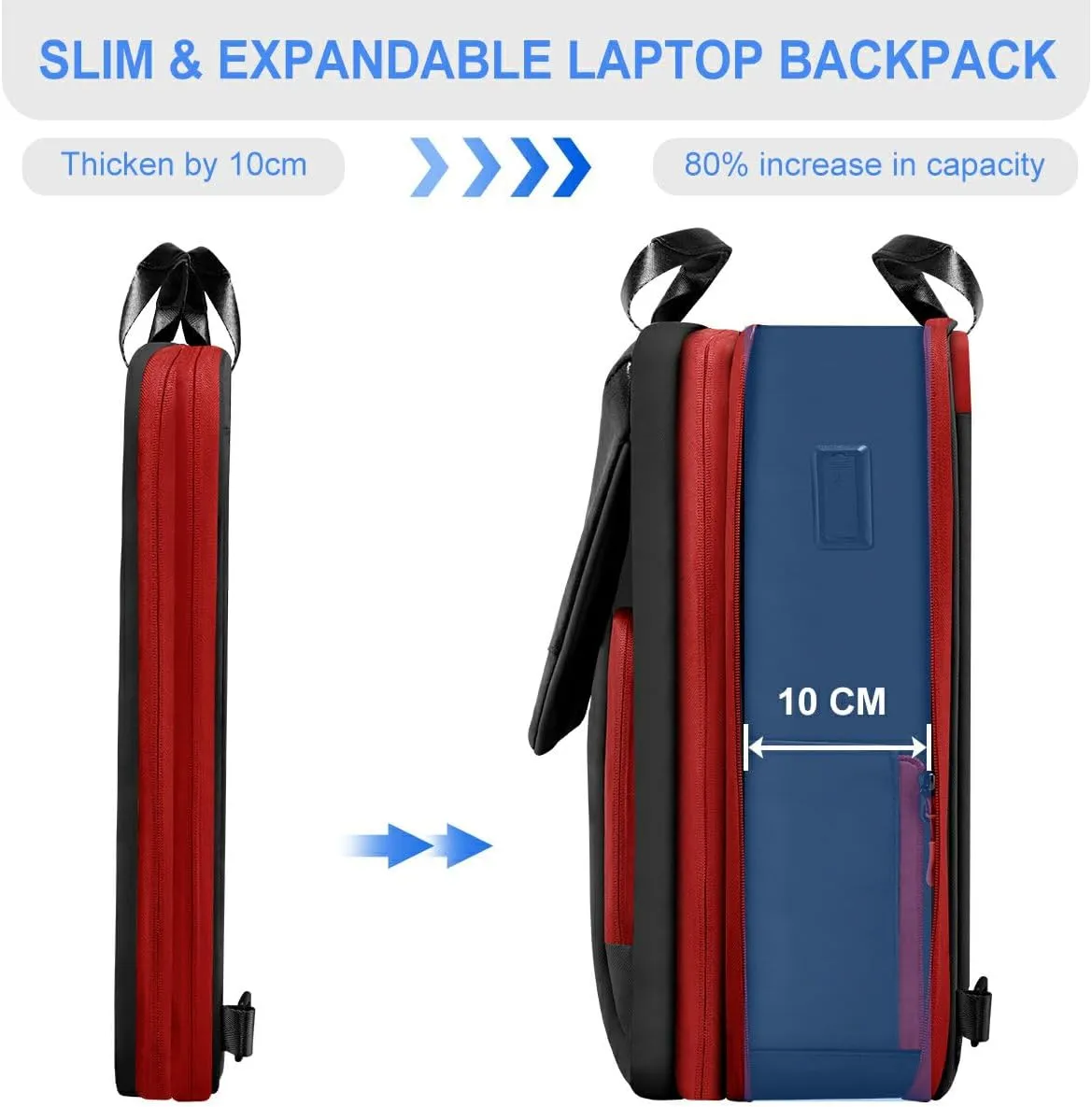 ZINZ Slim & Expandable Laptop Backpack 15.6 16 17 inch Travel Business Backpack Water-Resistant Daypack for Men and WomenBlack red